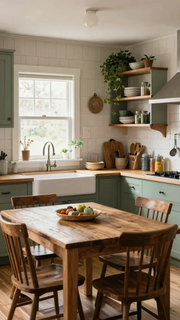19 Sage Green and Wood Kitchen Cabinets for a Trendy Upgrade - 7. Farmhouse Style with Sage Green Cabinets 1