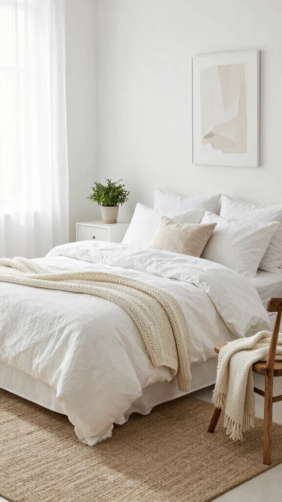 20 Bedroom Ideas with White Furniture Colour Schemes - 1. Cozy Minimalism with Layered Textures 1