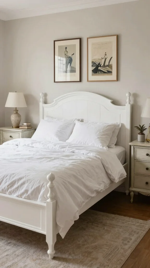 20 Bedroom Ideas with White Furniture Colour Schemes - 10. Vintage Meets Modern 1