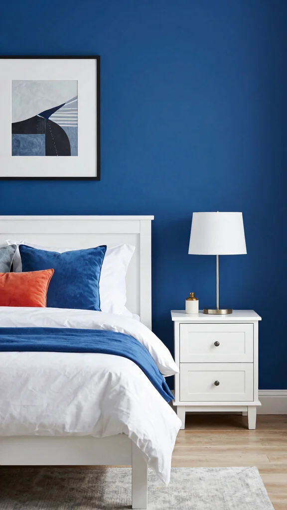 20 Bedroom Ideas with White Furniture Colour Schemes - 7. Bold Splash of Colour 1