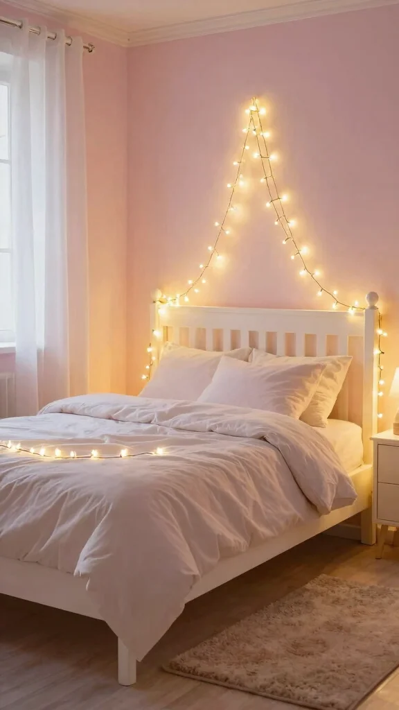 20 Bedroom Ideas with White Furniture Colour Schemes - 9. Whimsical Fantasy with Fairy Lights 1