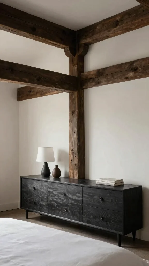 20 Black, White, and Grey Bedroom Ideas with Dark Wood Furniture - 16. Architectural Elements 1