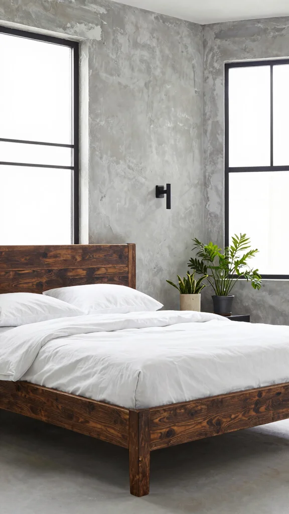 20 Black, White, and Grey Bedroom Ideas with Dark Wood Furniture - 3. Rustic Charm with a Modern Twist 1