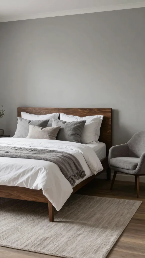 20 Black, White, and Grey Bedroom Ideas with Dark Wood Furniture - 4. Layered Neutrals 1