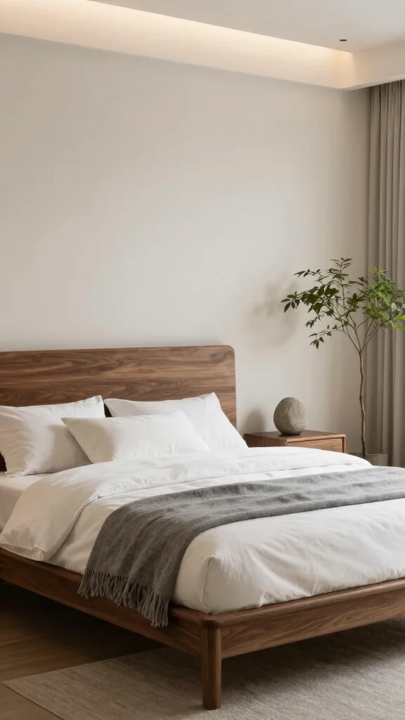 20 Black, White, and Grey Bedroom Ideas with Dark Wood Furniture - 7. Zen Minimalism 1