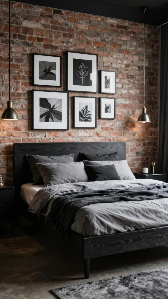 20 Black, White, and Grey Bedroom Ideas with Dark Wood Furniture - 8. Industrial Chic 1