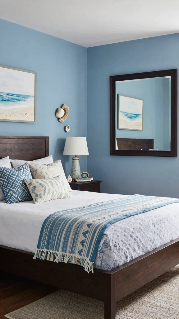20 Blue Bedroom Ideas with Dark Wood Furniture - 14. Decorative Accents 1