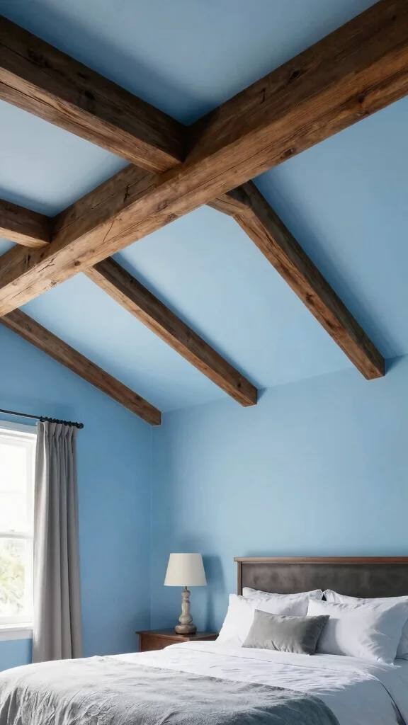 20 Blue Bedroom Ideas with Dark Wood Furniture - 16. Ceiling Features 1