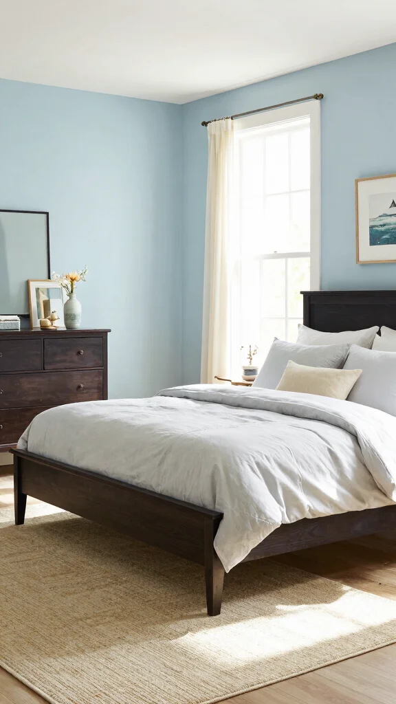 20 Blue Bedroom Ideas with Dark Wood Furniture - 2. Light and Dark Contrast 1