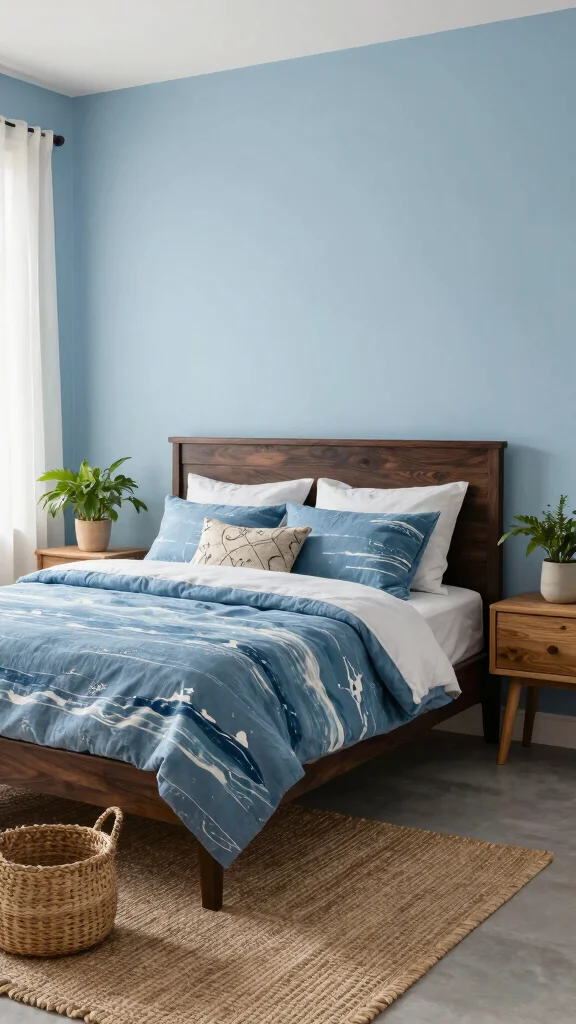 20 Blue Bedroom Ideas with Dark Wood Furniture - 3. Coastal Vibes with Natural Elements 1