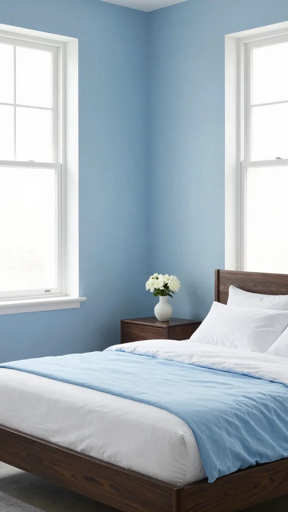 20 Blue Bedroom Ideas with Dark Wood Furniture - 5. Minimalist Meets Coastal 1