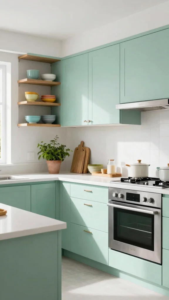 20 Green Kitchen with White Countertops: Bright & Airy Designs - 1. Fresh Mint and White for a Modern Touch 1