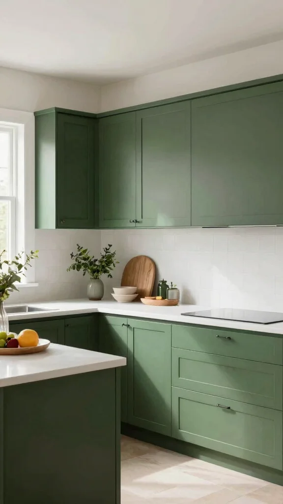 20 Green Kitchen with White Countertops: Bright & Airy Designs - 13. Forest Canopy Green for an Organic Feel 1
