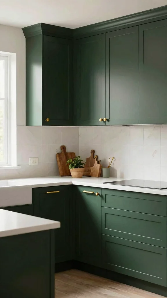 20 Green Kitchen with White Countertops: Bright & Airy Designs - 20. Dark Green for a Dramatic Statement 1