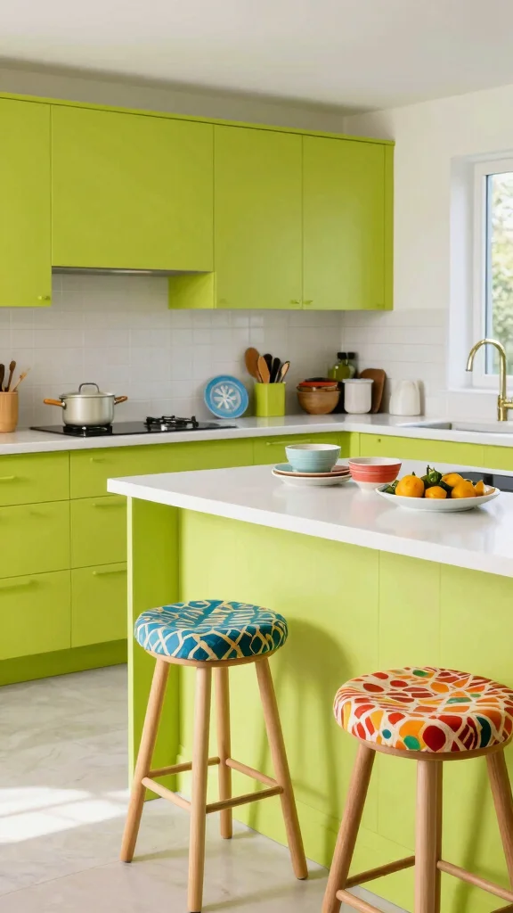 20 Green Kitchen with White Countertops: Bright & Airy Designs - 6. Bright Lime for a Playful Twist 1