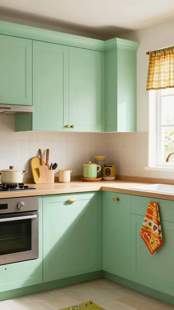 20 Green Two-Tone Kitchen Cabinet Ideas to Refresh Your Space - 16. Pistachio Green and Tan 1