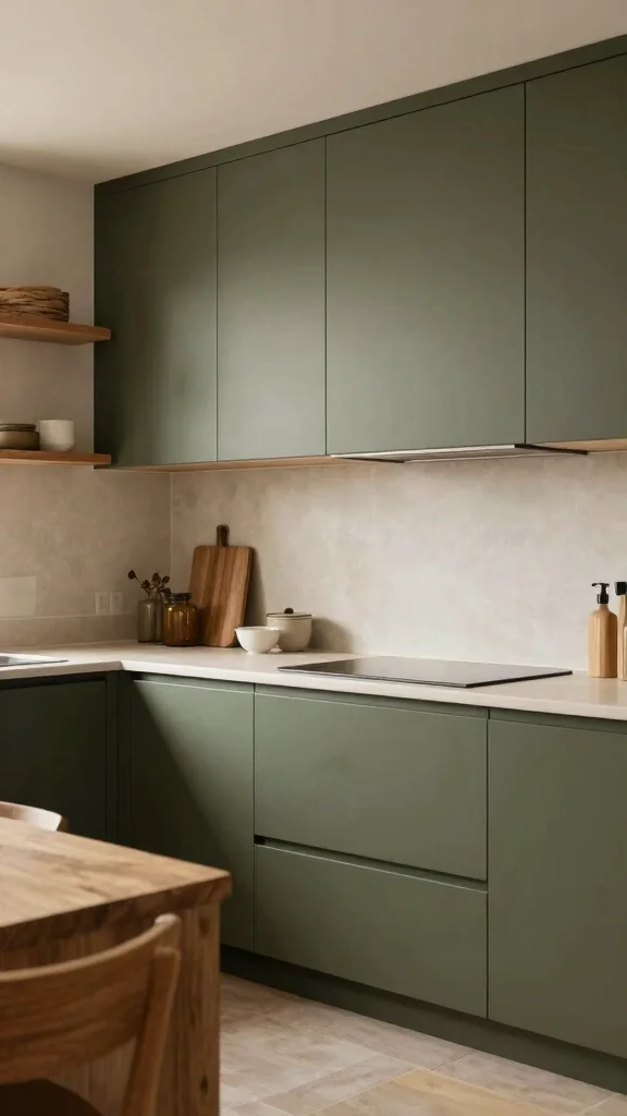 20 Green Two-Tone Kitchen Cabinet Ideas to Refresh Your Space - 18. Olive Drab and Beige 1