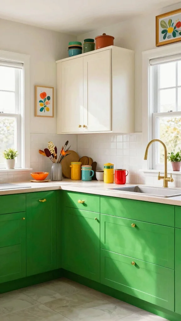 20 Green Two-Tone Kitchen Cabinet Ideas to Refresh Your Space - 8. Bright Green and Creamy White 1
