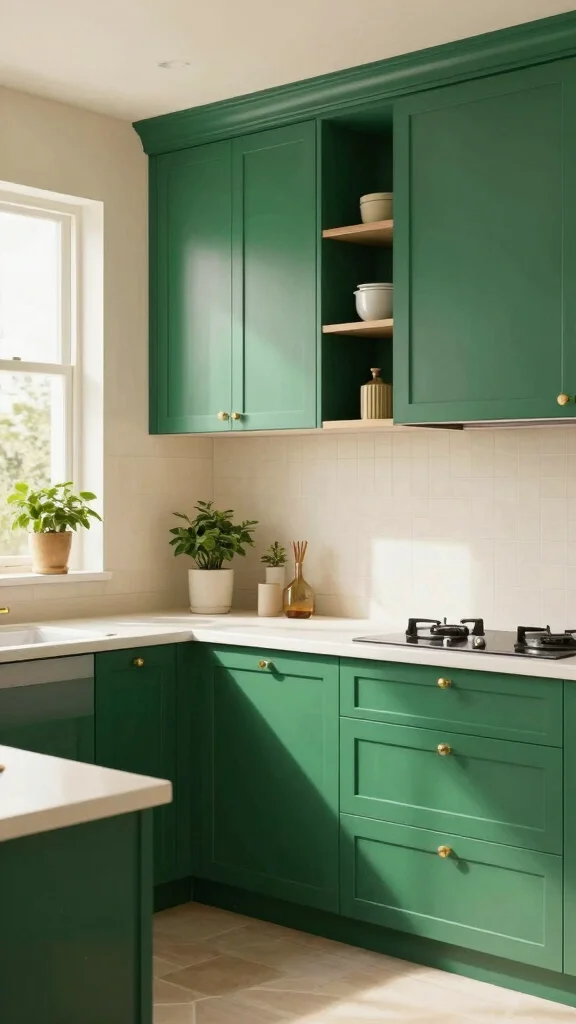 20 Green Two-Tone Kitchen Cabinet Ideas to Refresh Your Space - 9. Emerald and Soft Cream 1
