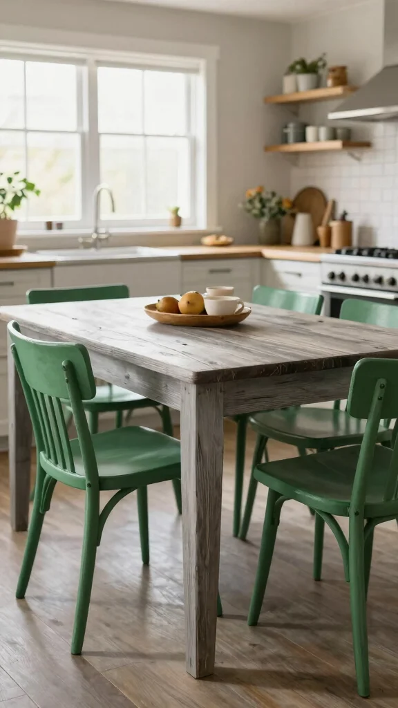 20 Green and Grey Kitchen Ideas for a Stylish Palette - 14. Upcycled Furniture for a Unique Touch 1