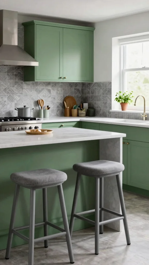 20 Green and Grey Kitchen Ideas for a Stylish Palette - 2. Grey Accents in a Green Space 1