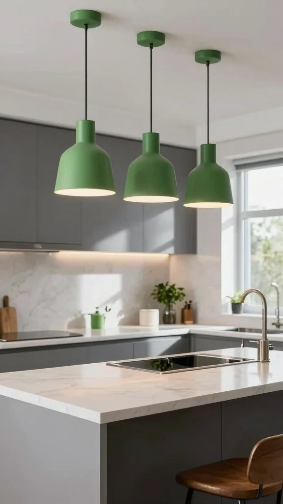 20 Green and Grey Kitchen Ideas for a Stylish Palette - 8. Green Pendant Lighting 1