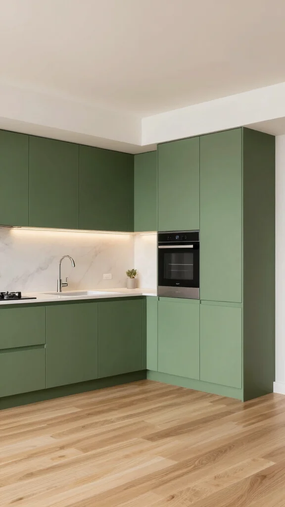 20 Green and Oak Kitchen Cabinet Ideas for Elegant Spaces - 11. Integrated Green Kitchen Cabinets 1