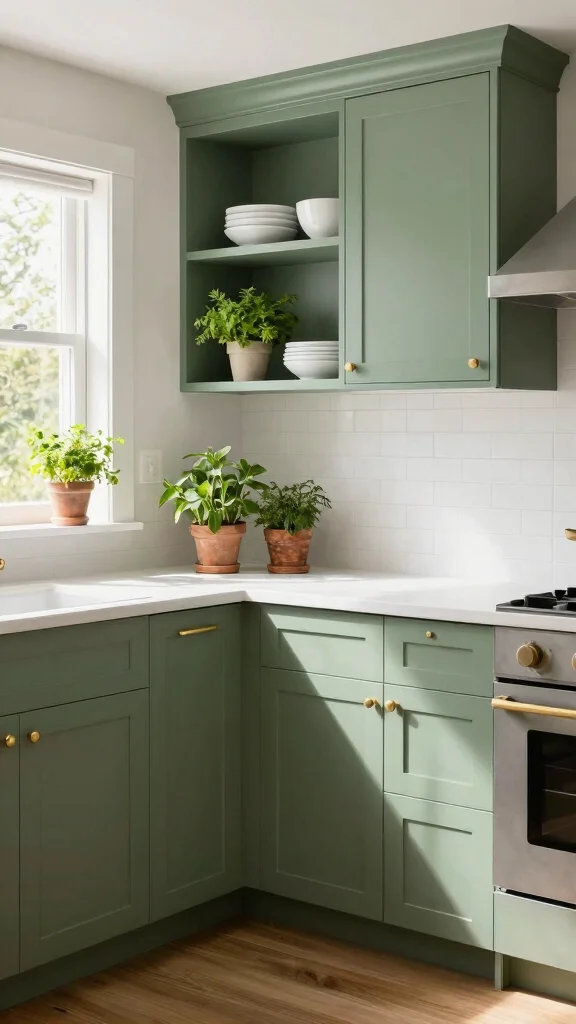 20 Green and White Kitchen Design Ideas That Never Go Out of Style - 1. Sage Green Cabinetry 1