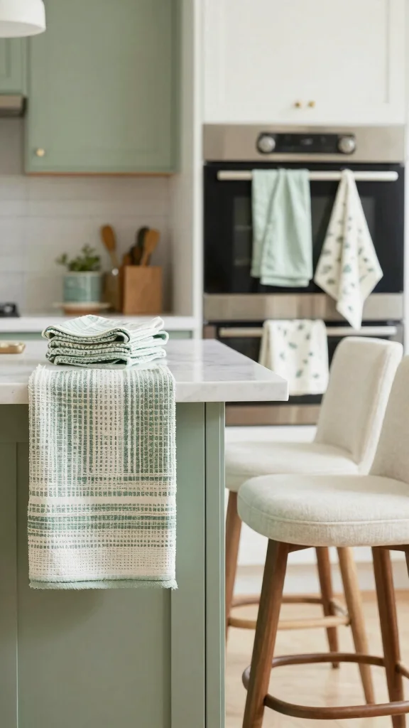 20 Green and White Kitchen Design Ideas That Never Go Out of Style - 10. Textured Fabrics 1