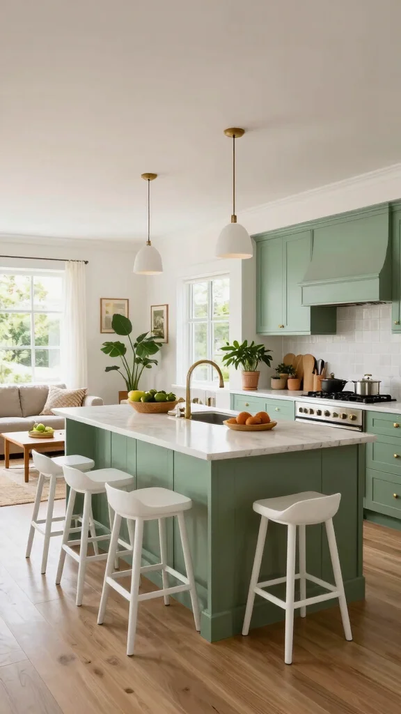 20 Green and White Kitchen Design Ideas That Never Go Out of Style - 3. Open Concept Layout 1