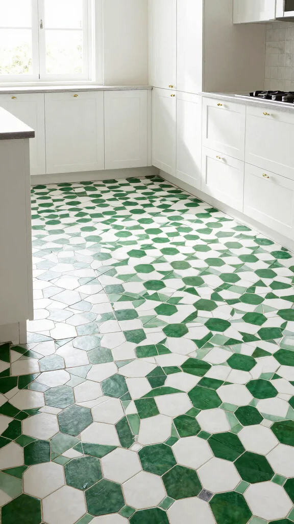 20 Green and White Kitchen Design Ideas That Never Go Out of Style - 6. Green and White Tile Patterns 1