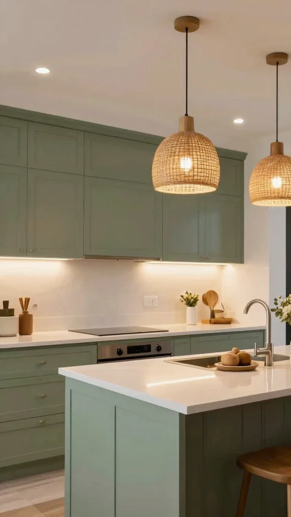 20 Green and White Kitchen Design Ideas That Never Go Out of Style - 8. Integrated Lighting 1