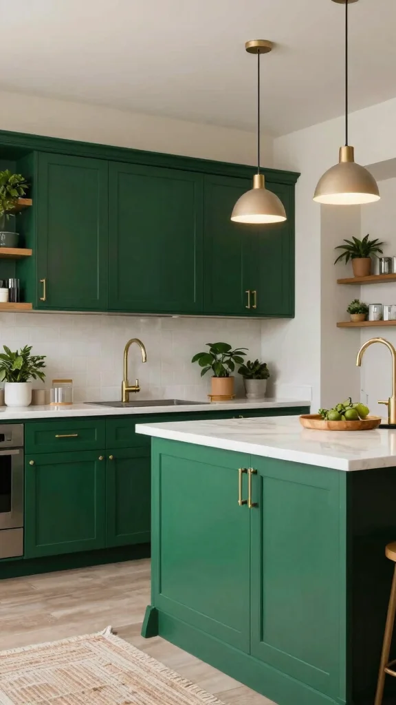 20 Kitchen Ideas with Green Cabinets That Are Trending - 1. Embrace the Bold: Deep Emerald Green 1