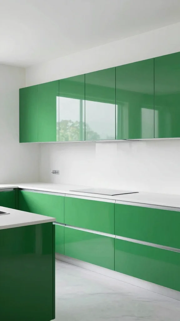 20 Kitchen Ideas with Green Cabinets That Are Trending - 11. Glossy Green Cabinets for a Modern Edge 1