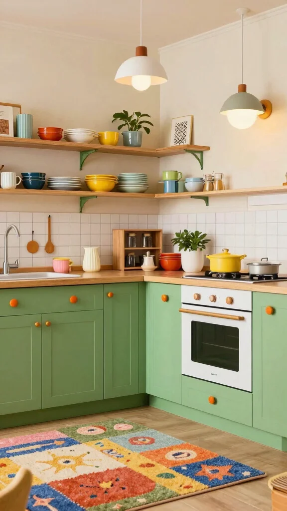20 Kitchen Ideas with Green Cabinets That Are Trending - 14. Playful Accessories with Green Cabinets 1