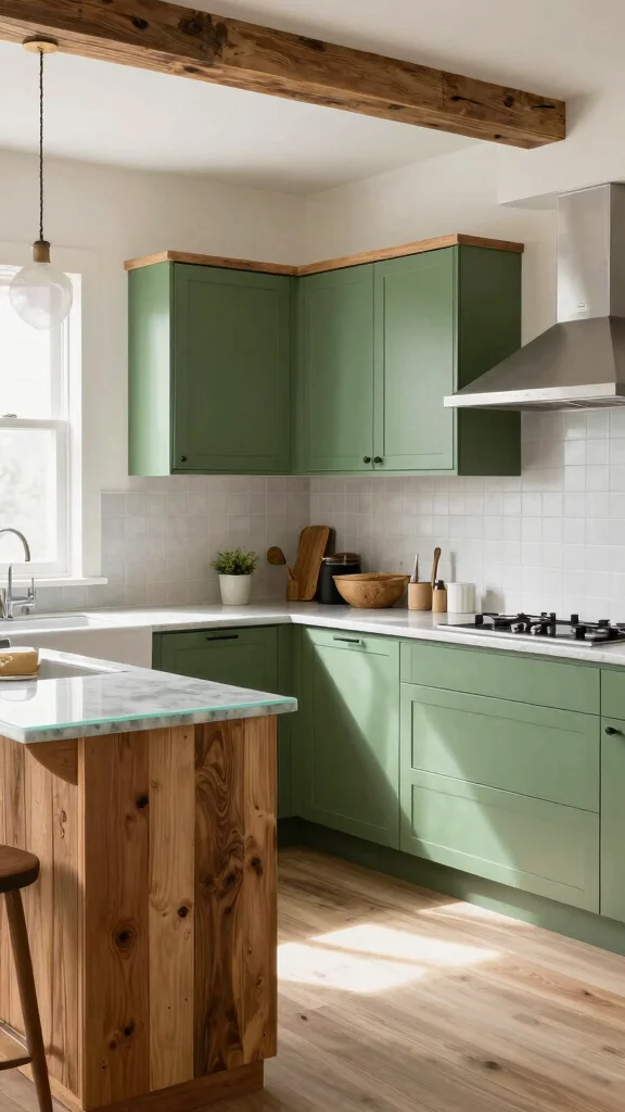 20 Kitchen Ideas with Green Cabinets That Are Trending - 16. Eco-Friendly Materials for Sustainable Design 1