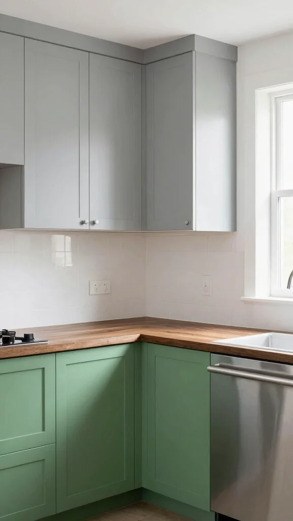 20 Kitchen Ideas with Green Cabinets That Are Trending - 3. Two-Toned Cabinets for Visual Interest 1