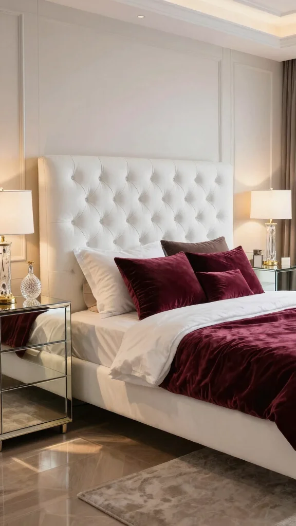 20 Master Bedroom Ideas with White Furniture Color Schemes - 10. Glamorous Touches 1