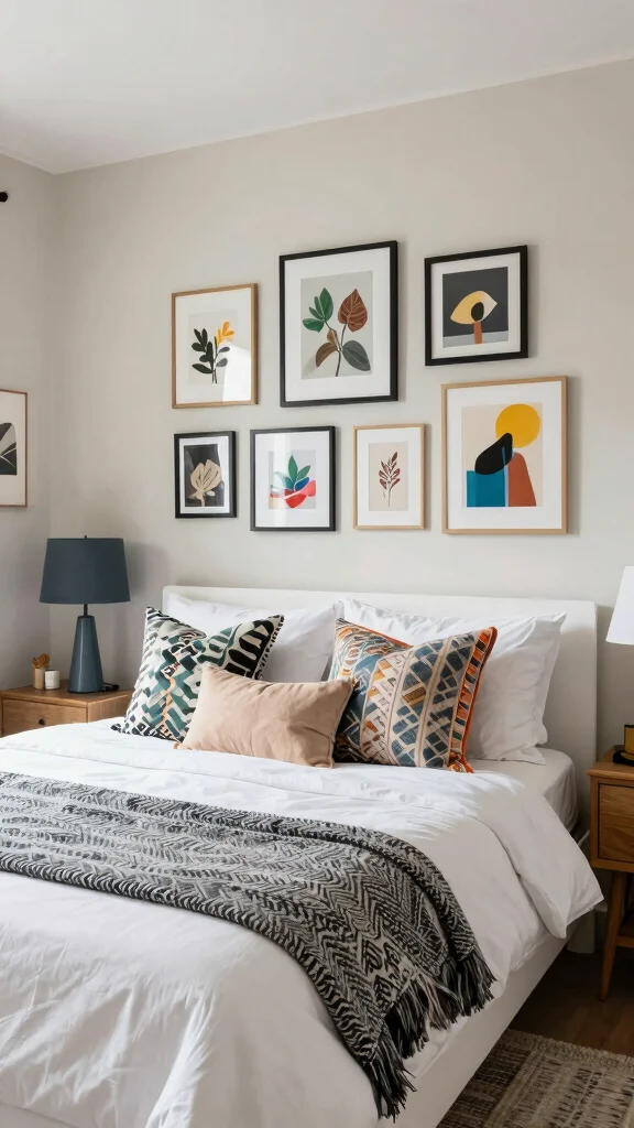 20 Master Bedroom Ideas with White Furniture Color Schemes - 15. Artful Arrangement 1