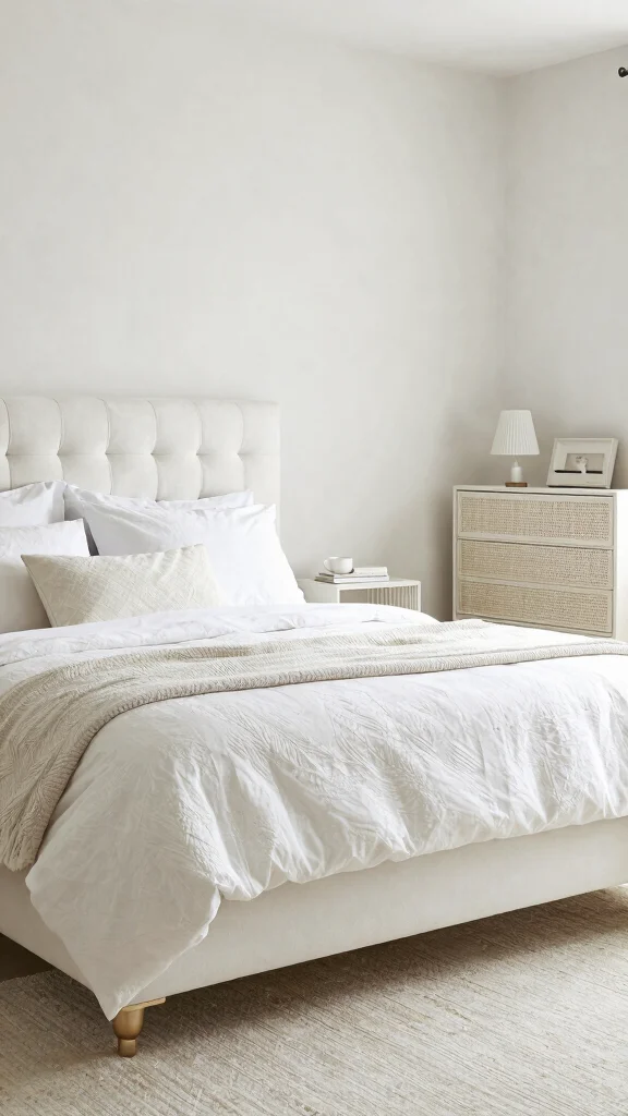 20 Master Bedroom Ideas with White Furniture Color Schemes - 17. Monochromatic Textures 1