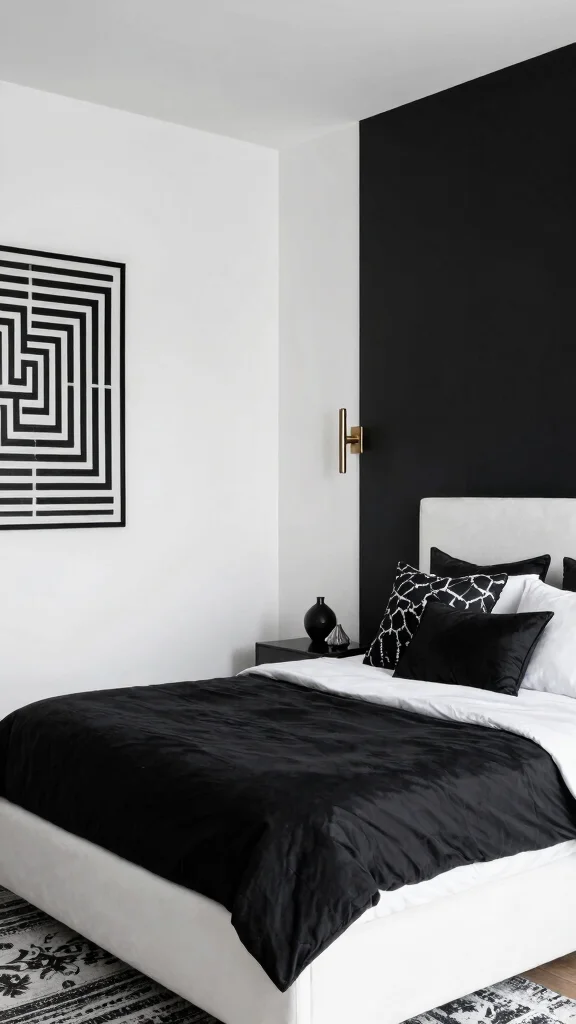 20 Master Bedroom Ideas with White Furniture Color Schemes - 20. Classic Black and White 1