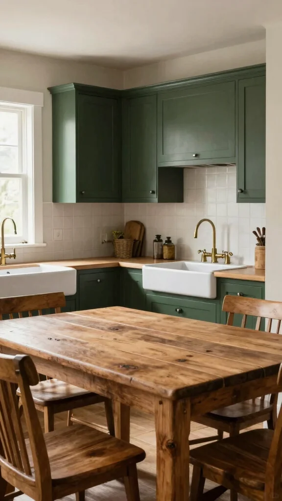 20 Modern Dark Green Kitchen Cabinet Design Ideas - 14. Farmhouse Charm 1
