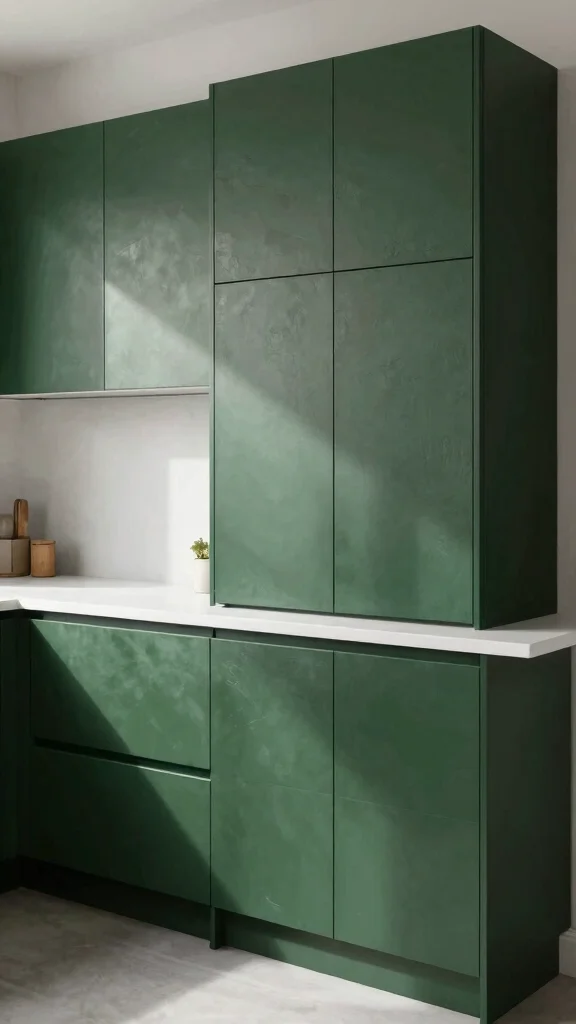 20 Modern Dark Green Kitchen Cabinet Design Ideas - 3. Textured Finishes 1