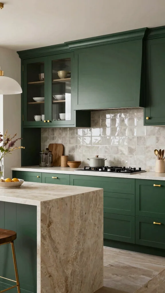 20 Modern Dark Green Kitchen Cabinet Design Ideas - 7. Mixed Materials 1
