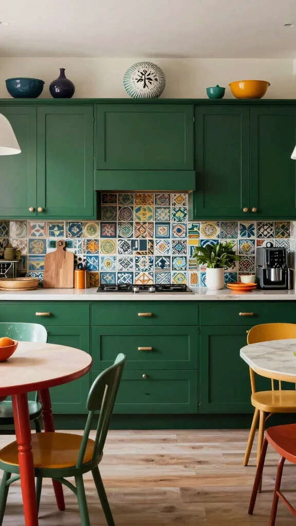 20 Modern Dark Green Kitchen Cabinet Design Ideas - 9. Eclectic Style 1