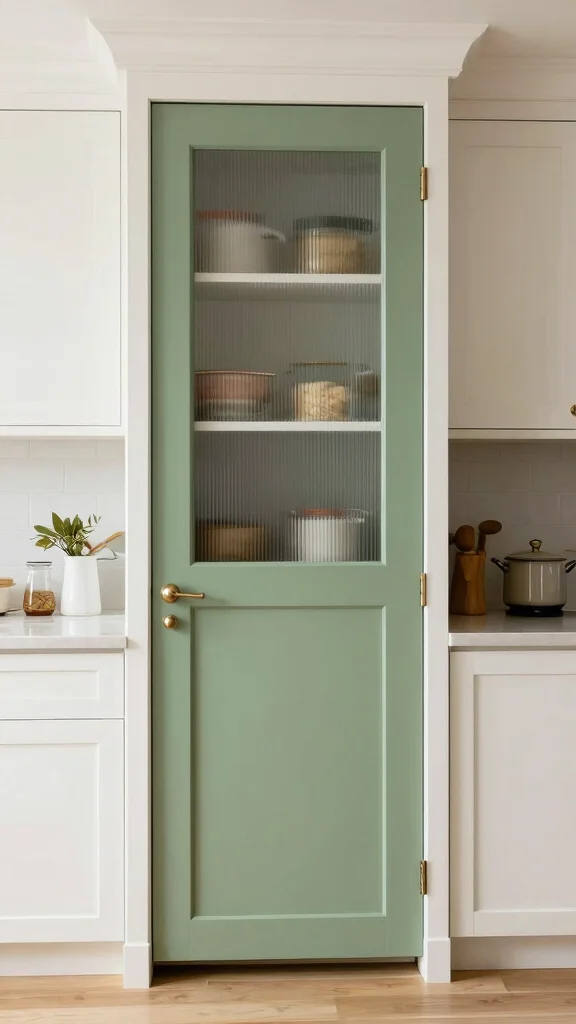 20 Stunning Sage Green and White Kitchen Ideas for a Fresh Look - 13. Sage Green Pantry Doors 1