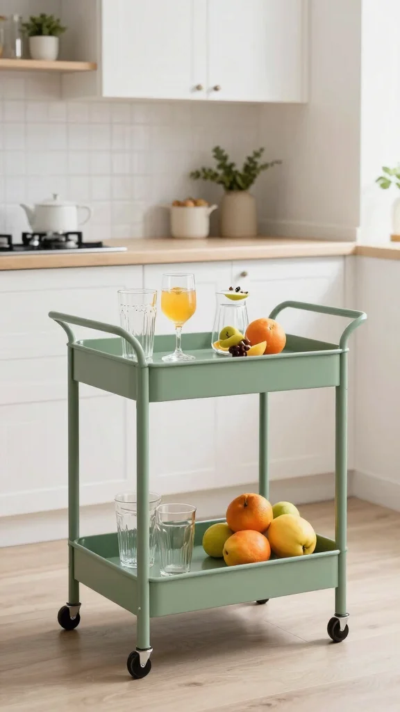 20 Stunning Sage Green and White Kitchen Ideas for a Fresh Look - 16. Sage Green Bar Carts 1