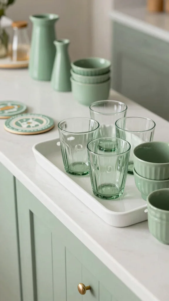 20 Stunning Sage Green and White Kitchen Ideas for a Fresh Look - 18. Sage Green Barware and Glasses 1