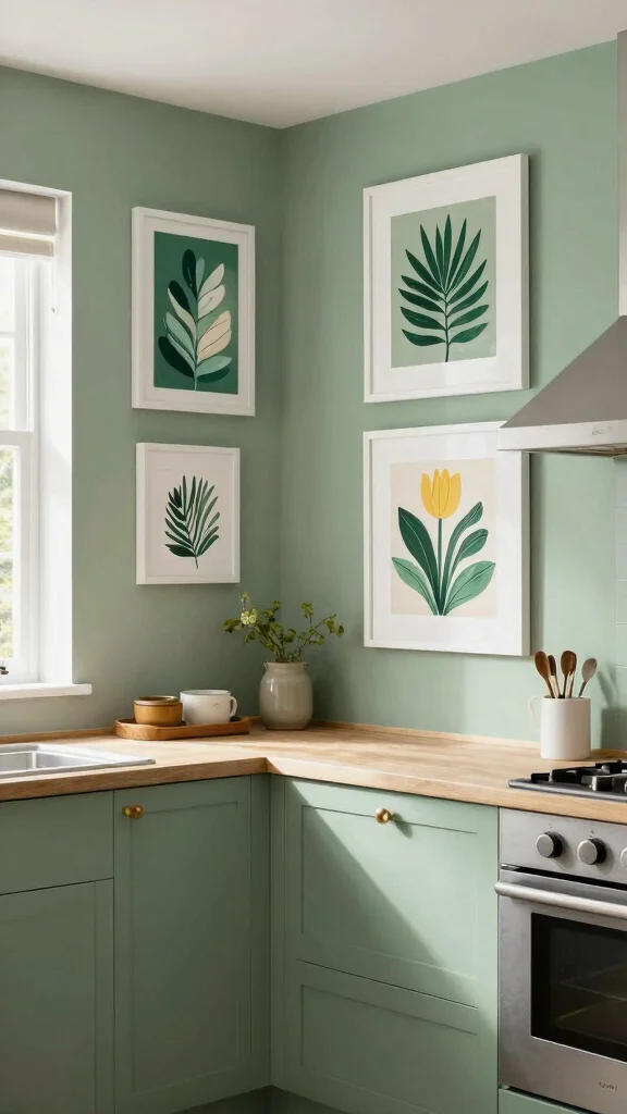 20 Stunning Sage Green and White Kitchen Ideas for a Fresh Look - 19. Sage Green Artwork 1