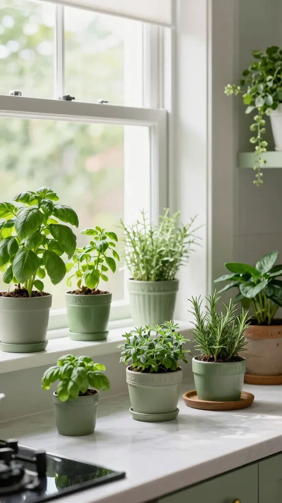 20 Stunning Sage Green and White Kitchen Ideas for a Fresh Look - 20. Sage Green Indoor Plants 1
